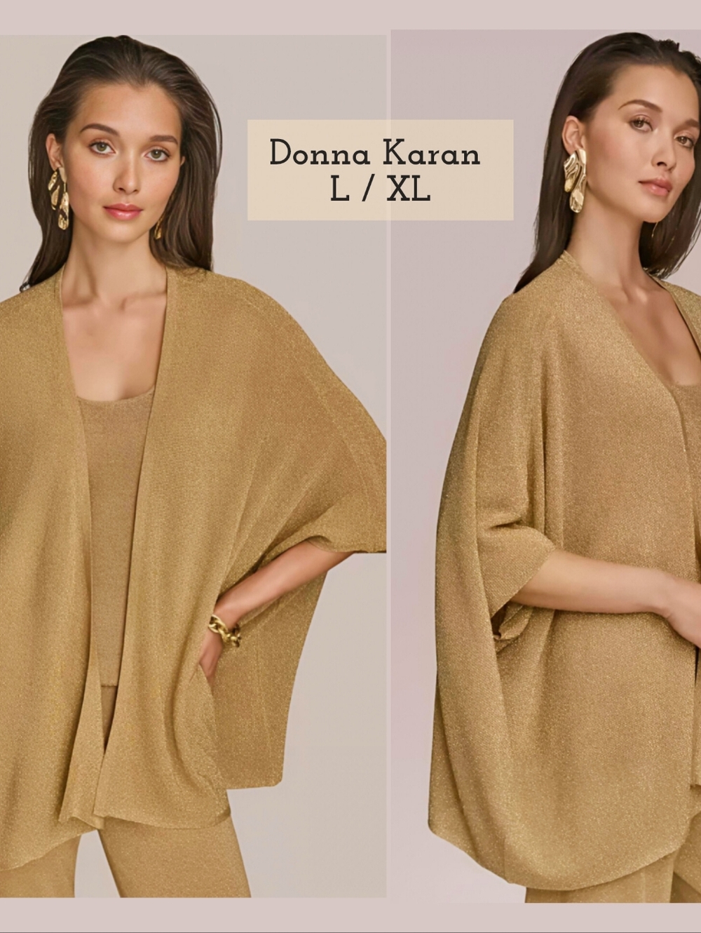 Donna Karan Metallic Open Front Cardigan Gold Size L / XL